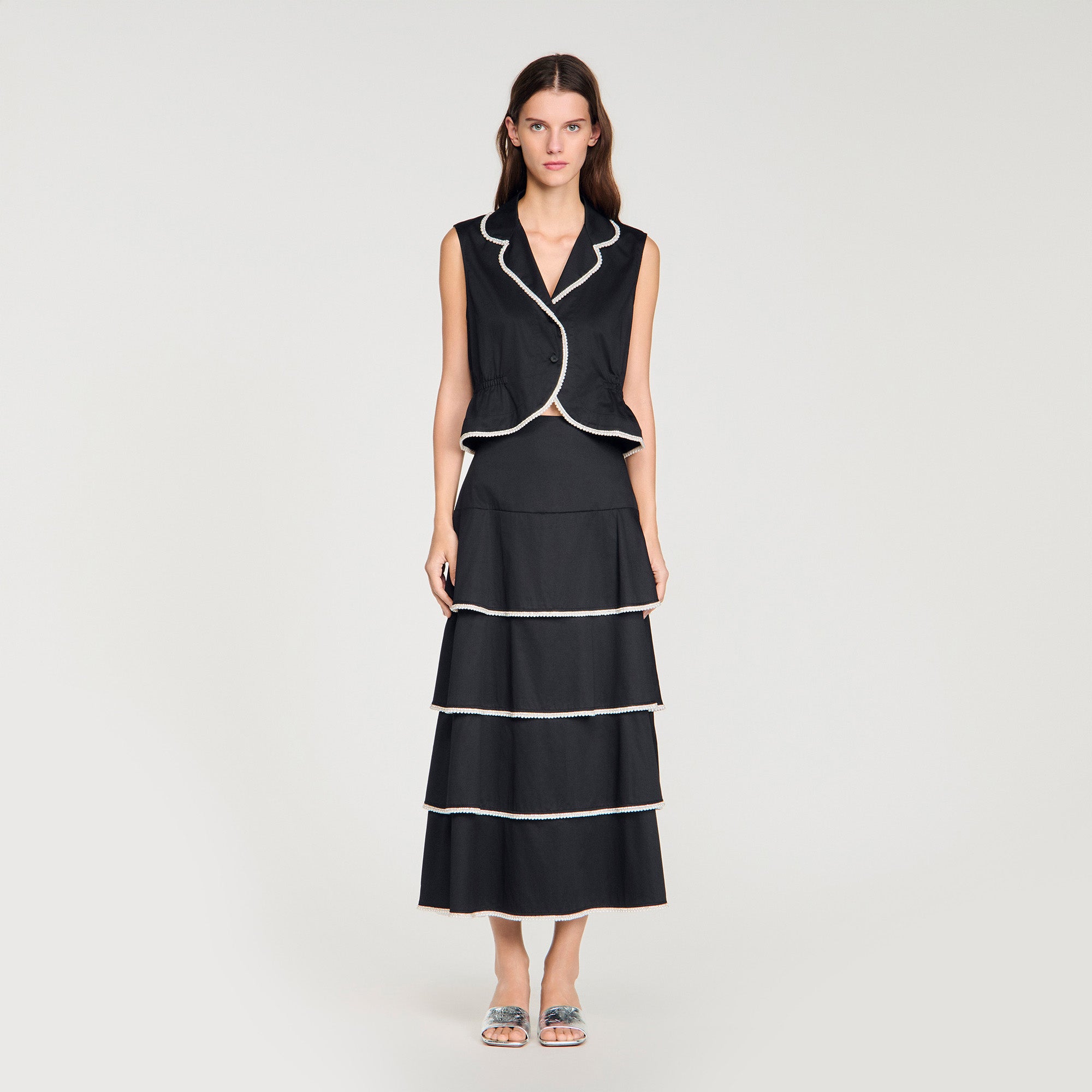 Aka Beaded Collar Top BLACK