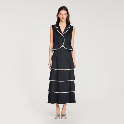 Aka Beaded Collar Top BLACK