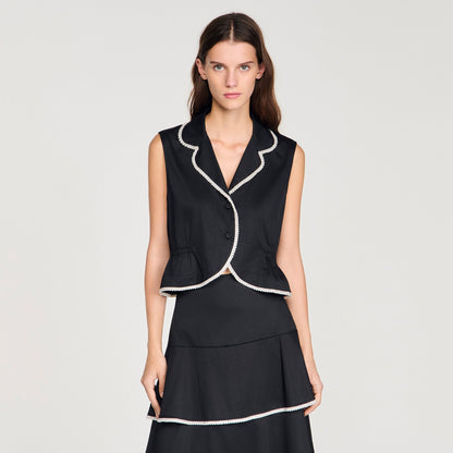 Aka Beaded Collar Top BLACK