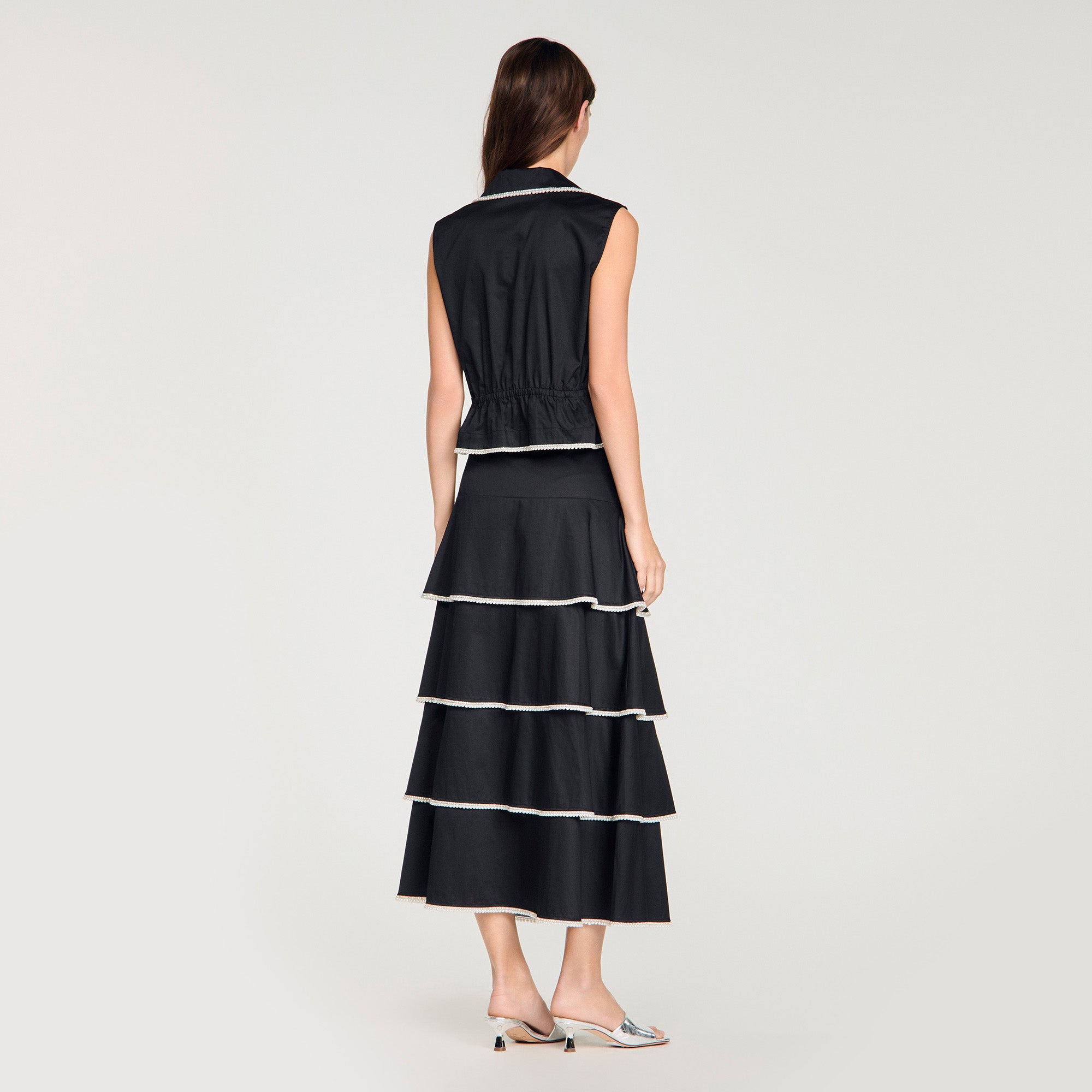 Aka Beaded Collar Top BLACK