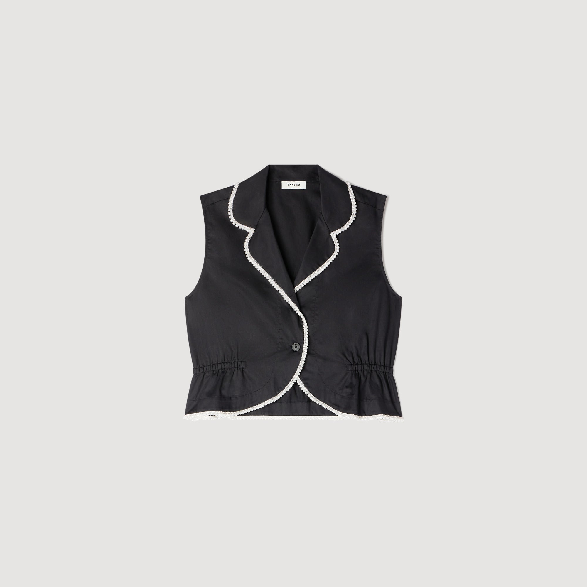 Aka Beaded Collar Top BLACK