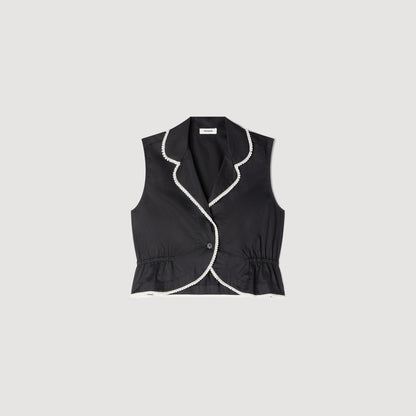 Aka Beaded Collar Top BLACK