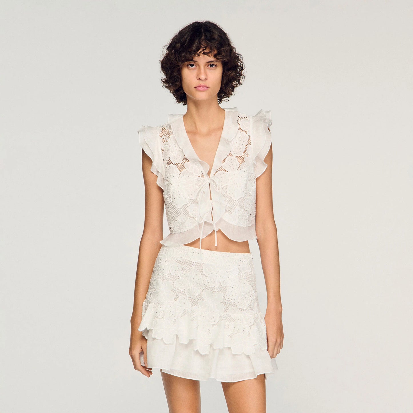 Nayana Guipure Lace Crop Top White