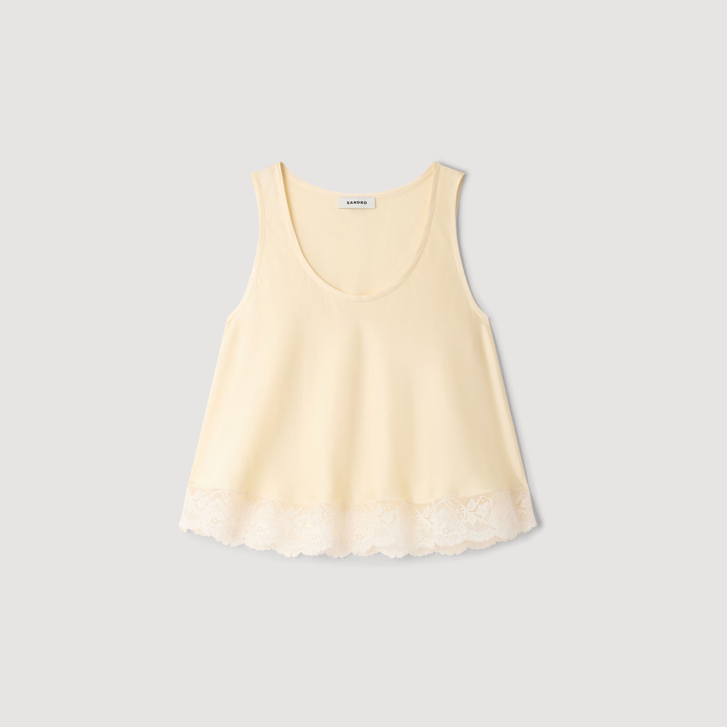Nathalia Satin Top With Lace Trim Light Yellow