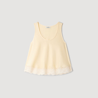 Nathalia Satin Top With Lace Trim Light Yellow