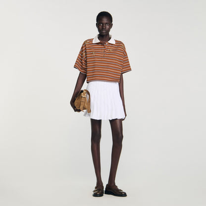 Meliane Striped Rhinestone T-Shirt Brown