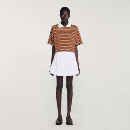 Meliane Striped Rhinestone T-Shirt Brown