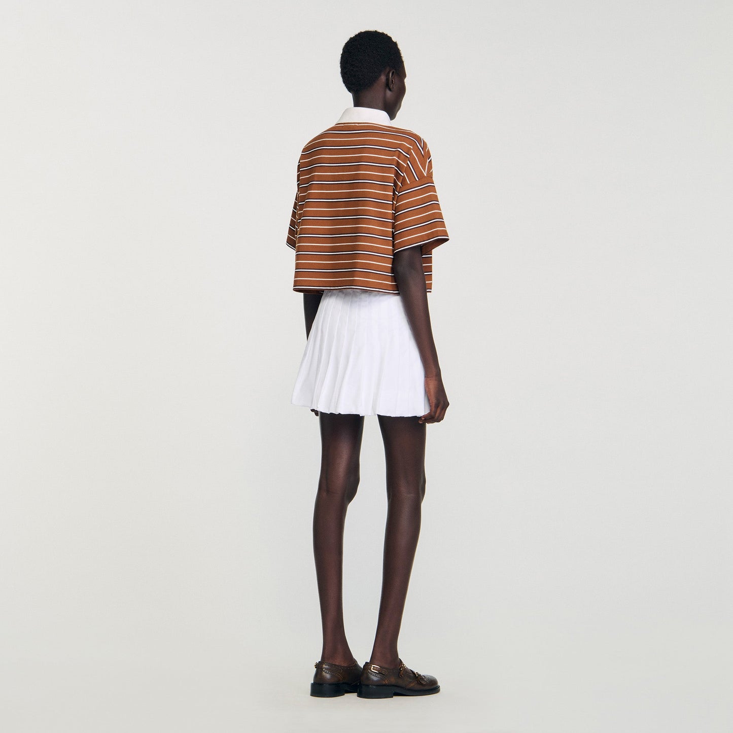 Meliane Striped Rhinestone T-Shirt Brown