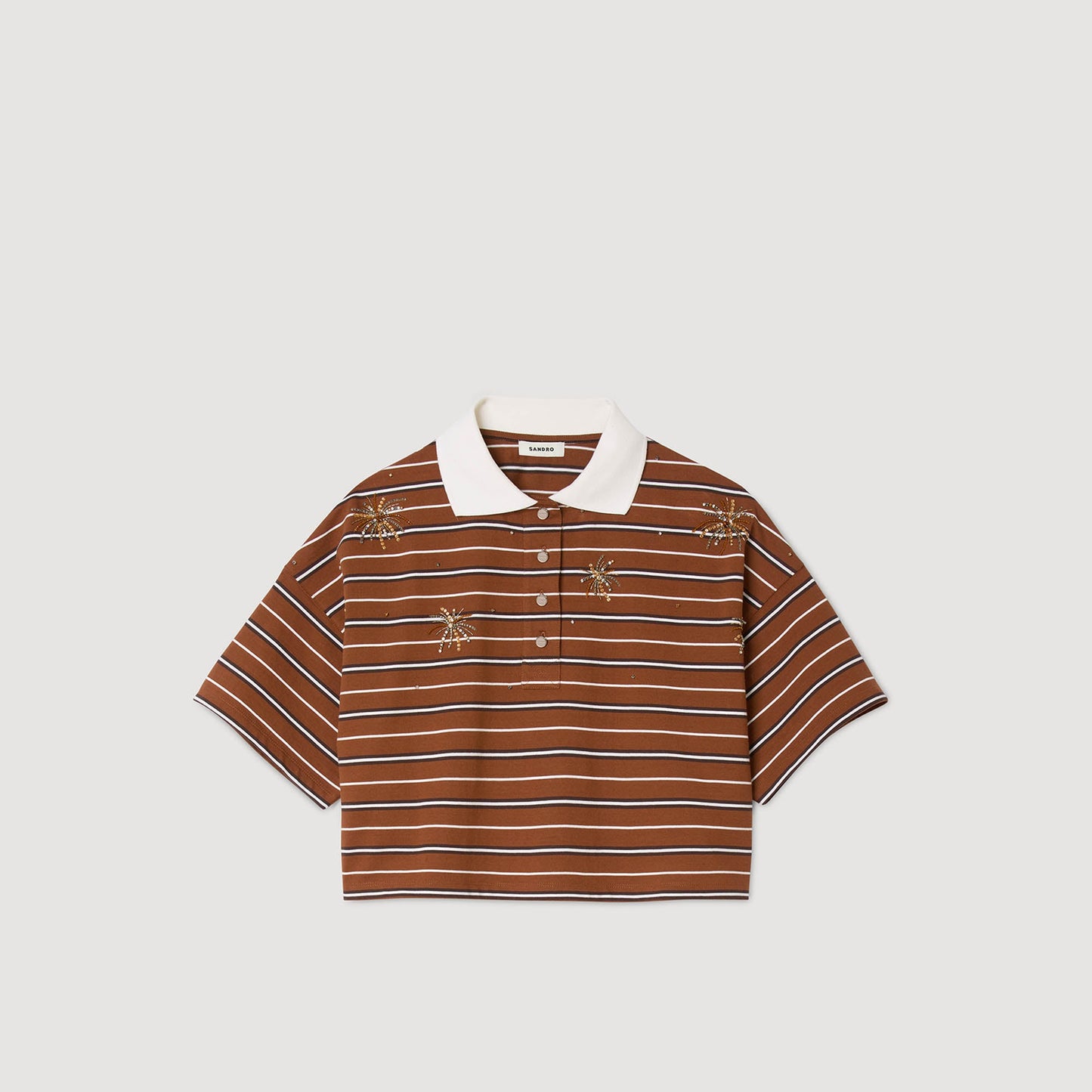 Meliane Striped Rhinestone T-Shirt Brown