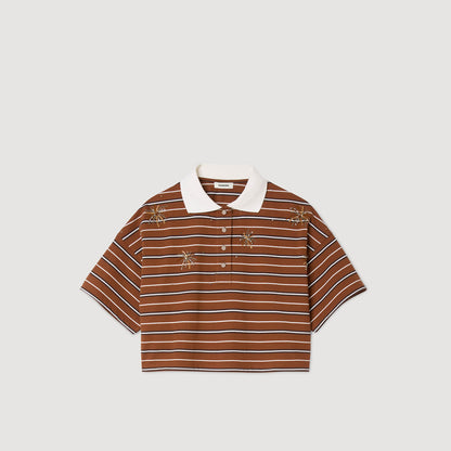 Meliane Striped Rhinestone T-Shirt Brown