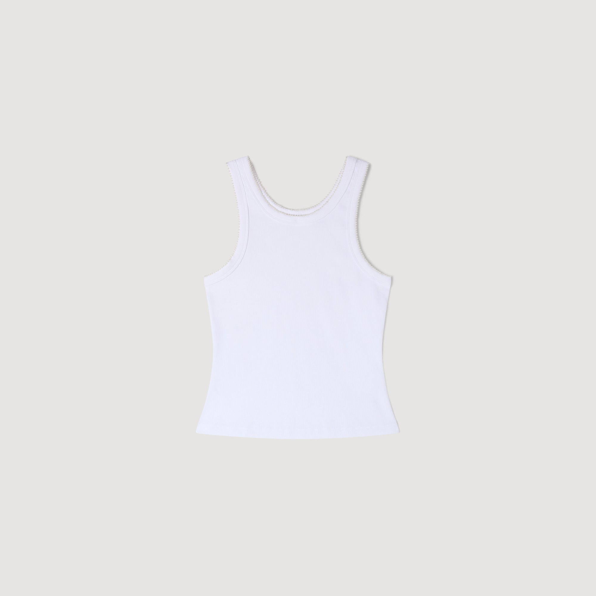 Evie Beaded Ribbed Vest Top White