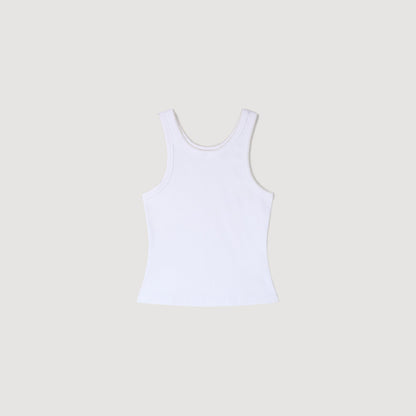 Evie Beaded Ribbed Vest Top White