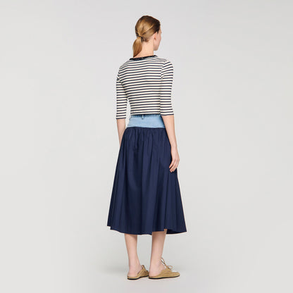 Aubin Short Striped Tee With Pearl Collar Navy Blue