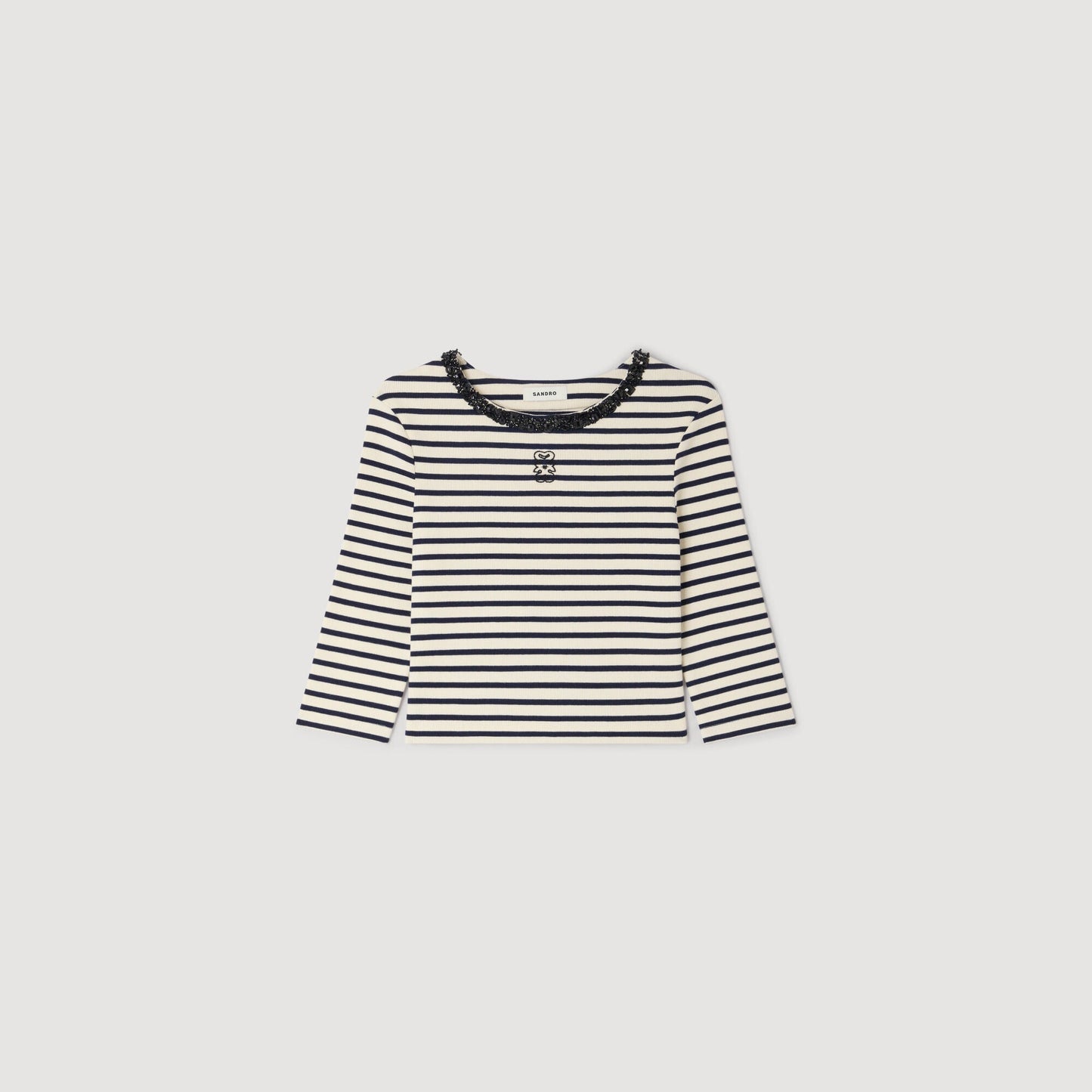 Aubin Short Striped Tee With Pearl Collar Navy Blue
