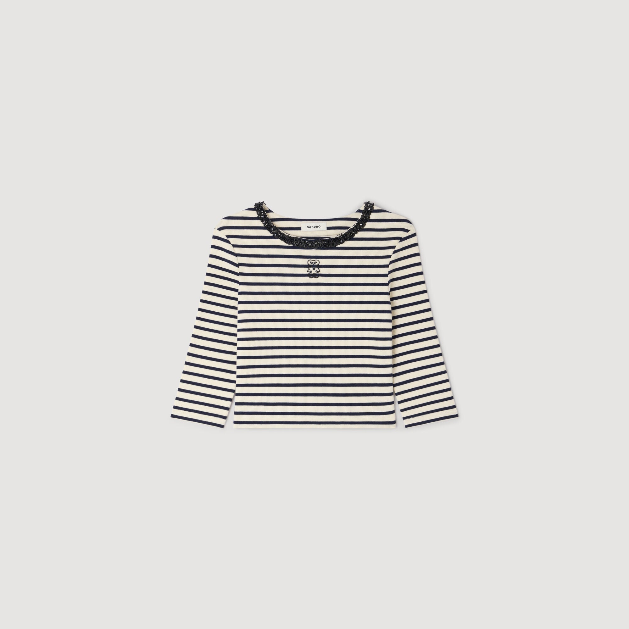 Aubin Short Striped Tee With Pearl Collar Navy Blue