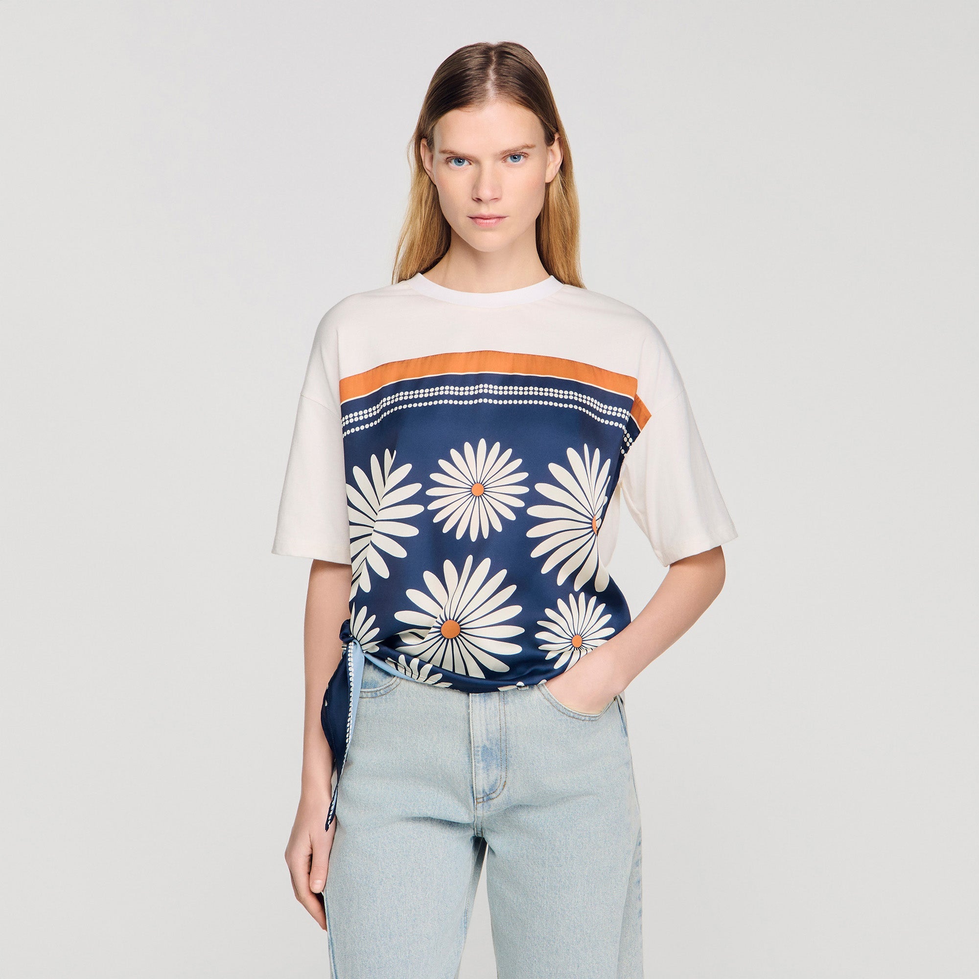 Daisy Teeshirt Scarf Print T-Shirt DEEP BLUE / OCHER