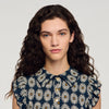 Camila Flower Print Smocked T-Shirt Deep Blue / Ocher