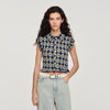 Camila Flower Print Smocked T-Shirt Deep Blue / Ocher