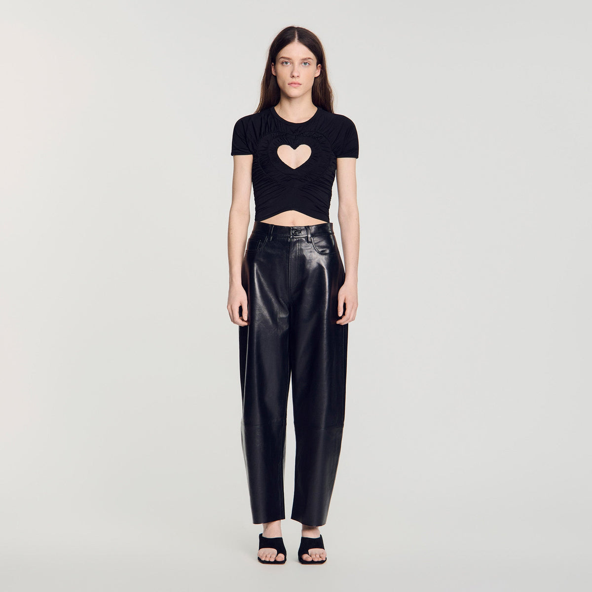 Lovejoy Ruched heart cropped T-shirt Black