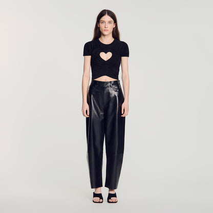 Lovejoy Ruched heart cropped T-shirt Black