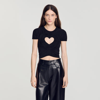 Lovejoy Ruched heart cropped T-shirt Black