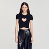 Lovejoy Ruched heart cropped T-shirt Black