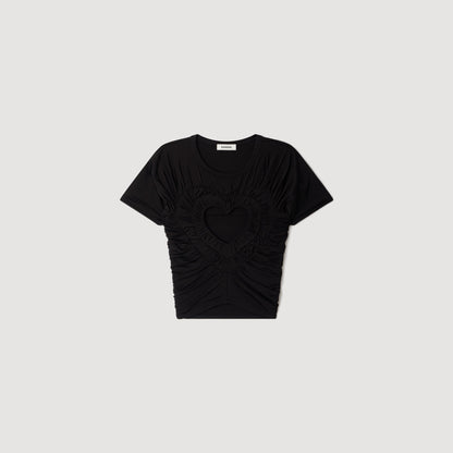Lovejoy Ruched heart cropped T-shirt Black