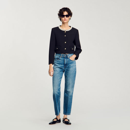 Jacket With Beaded Collar Black