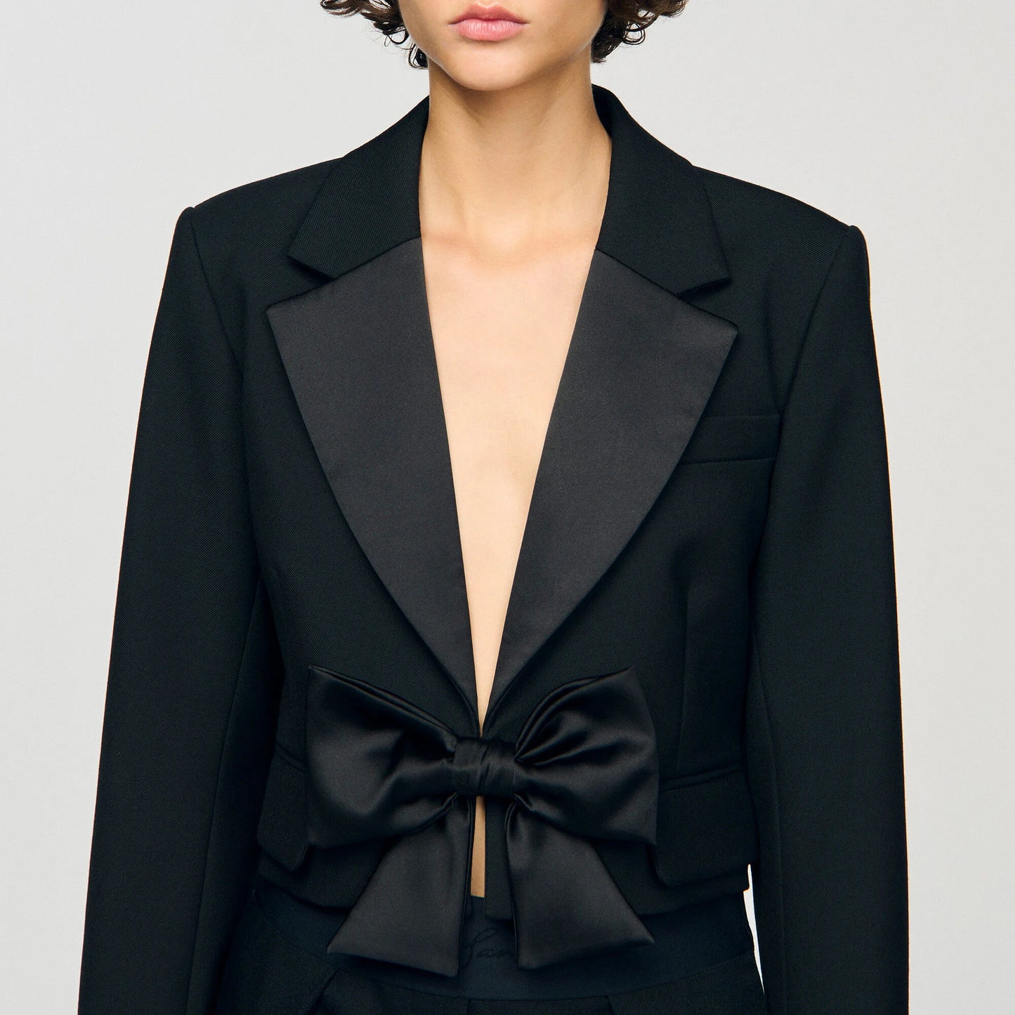 Altesse Short Satin Bow Jacket Black