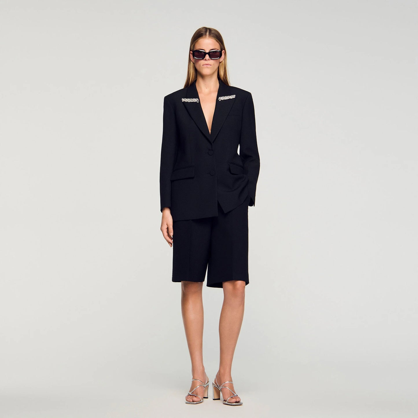 Cosmica Jacket With Rhinestone Collar Black