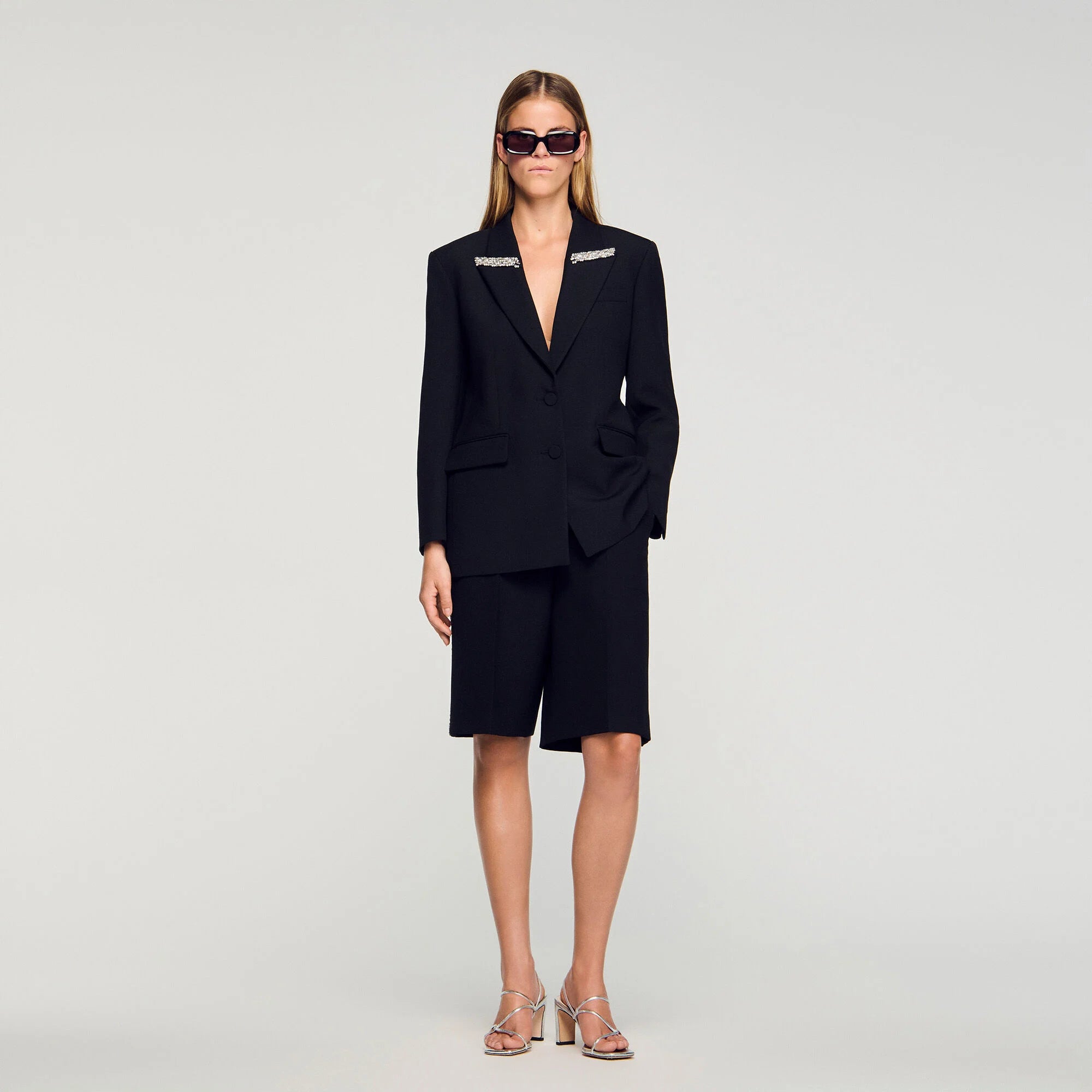 Cosmica Jacket With Rhinestone Collar Black