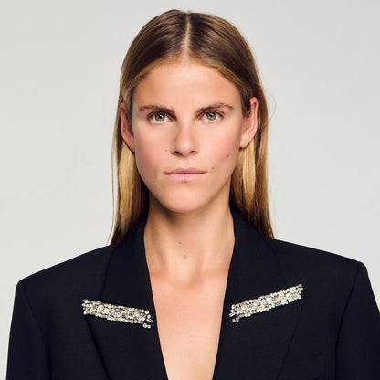 Cosmica Jacket With Rhinestone Collar Black