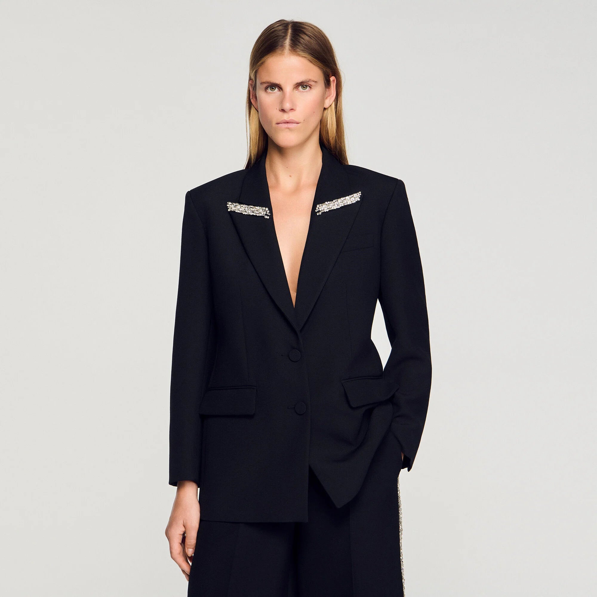 Cosmica Jacket With Rhinestone Collar Black