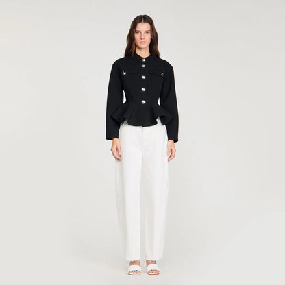 Julie Cropped Ruffled Peplum Jacket Black