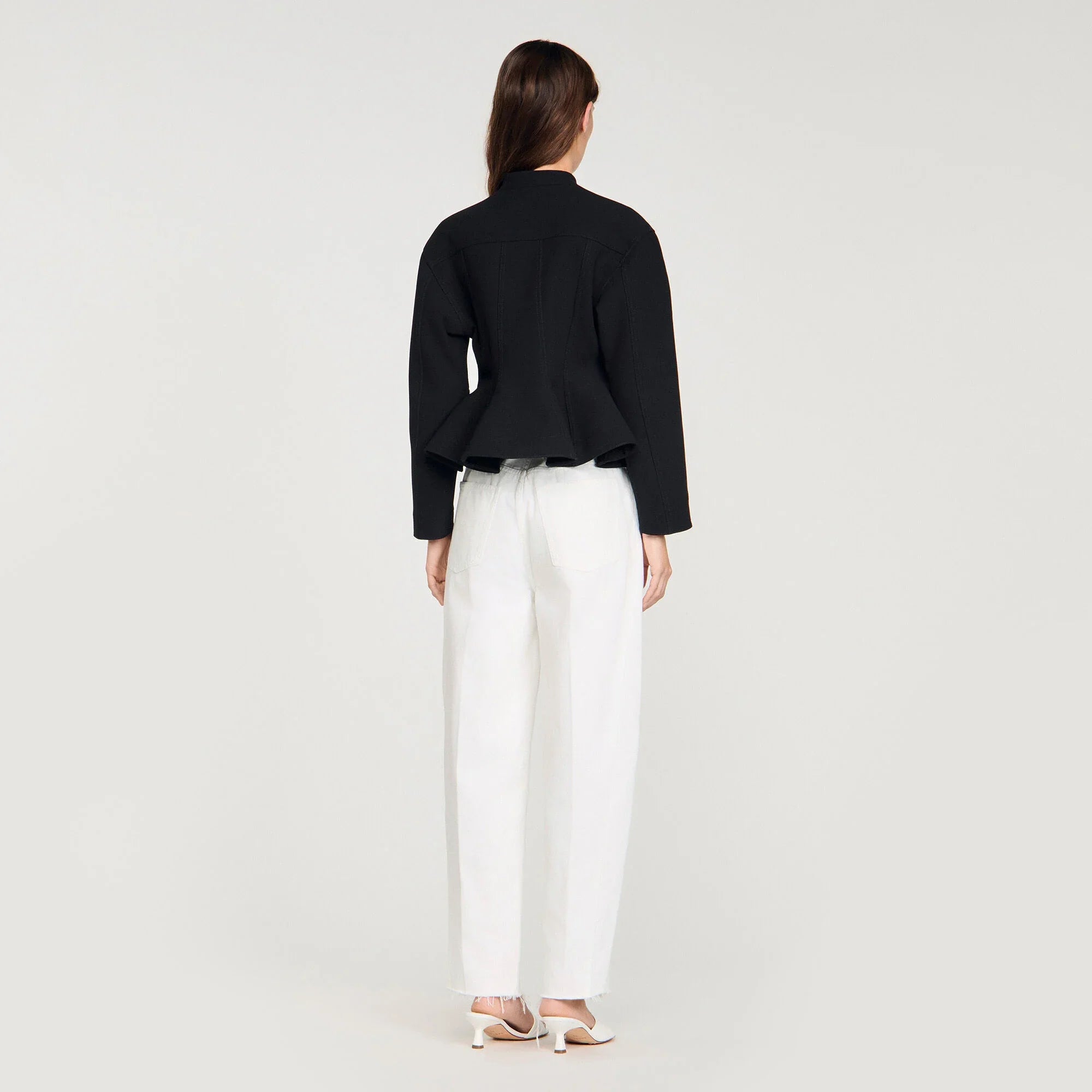 Julie Cropped Ruffled Peplum Jacket Black