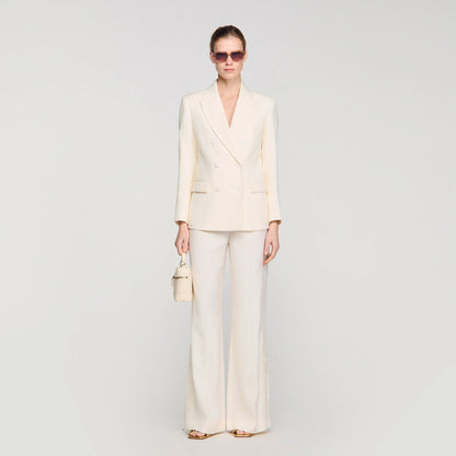Tony Double-Breasted Suit Jacket Ecru