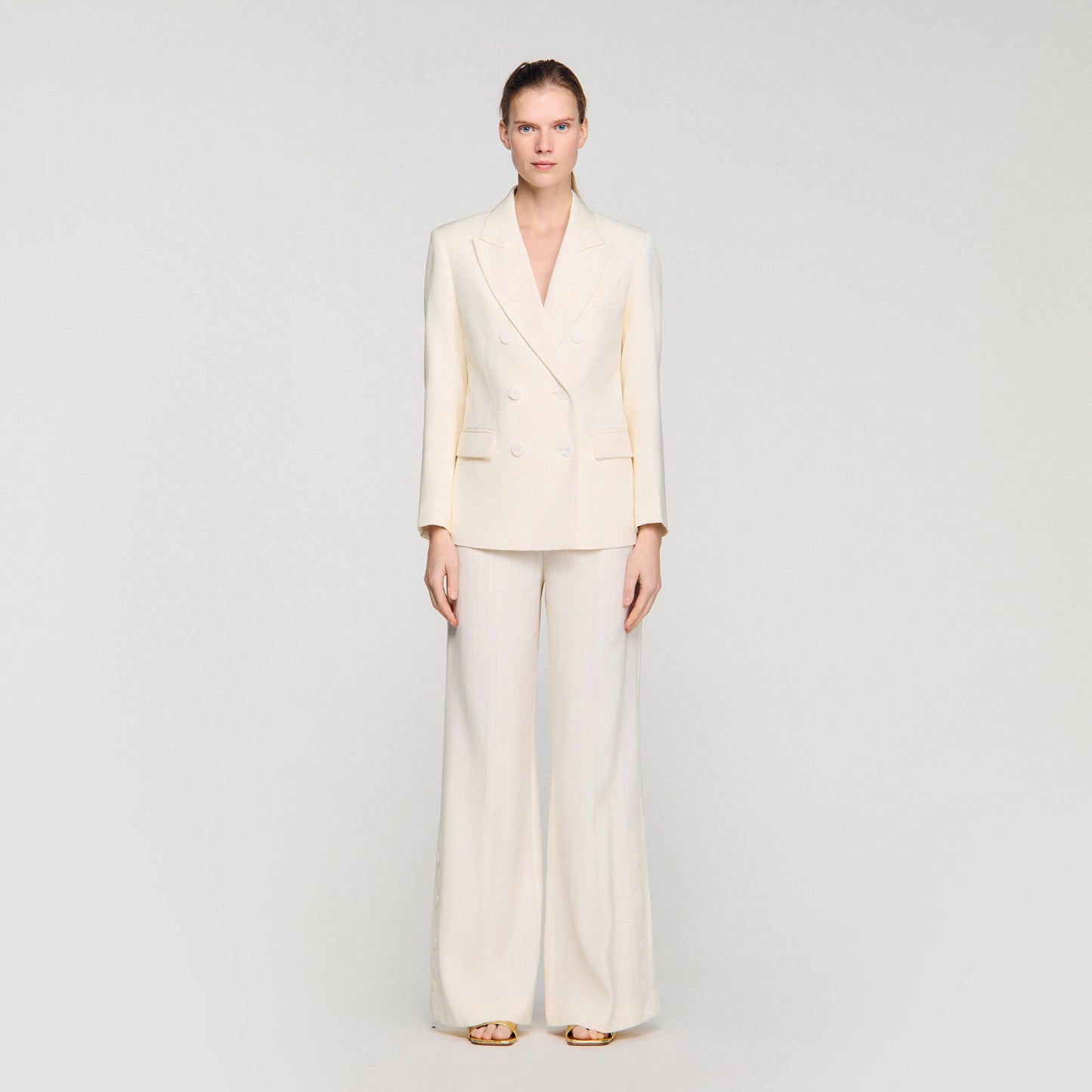 Tony Double-Breasted Suit Jacket Ecru