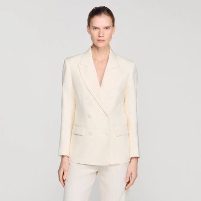 Tony Double-Breasted Suit Jacket Ecru