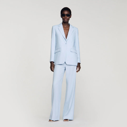 Opera Sequin-Stripe Tailored Jacket Sky Blue