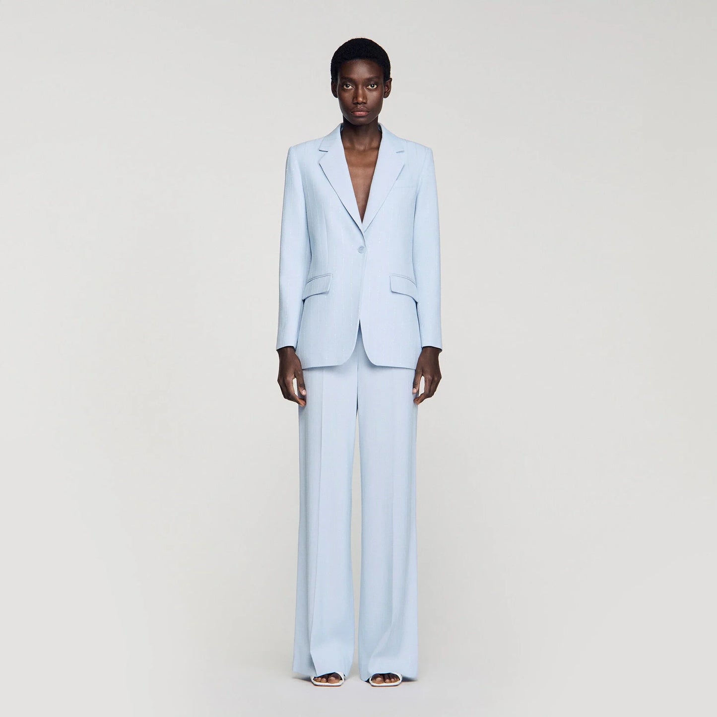 Opera Sequin-Stripe Tailored Jacket Sky Blue