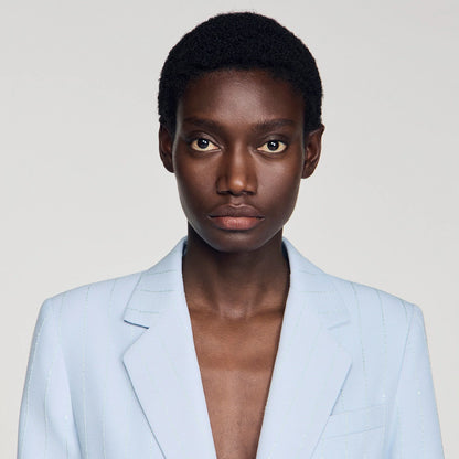 Opera Sequin-Stripe Tailored Jacket Sky Blue