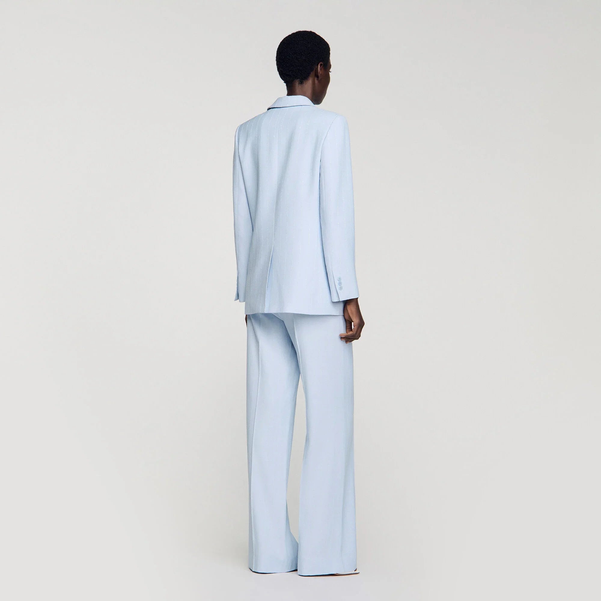 Opera Sequin-Stripe Tailored Jacket Sky Blue