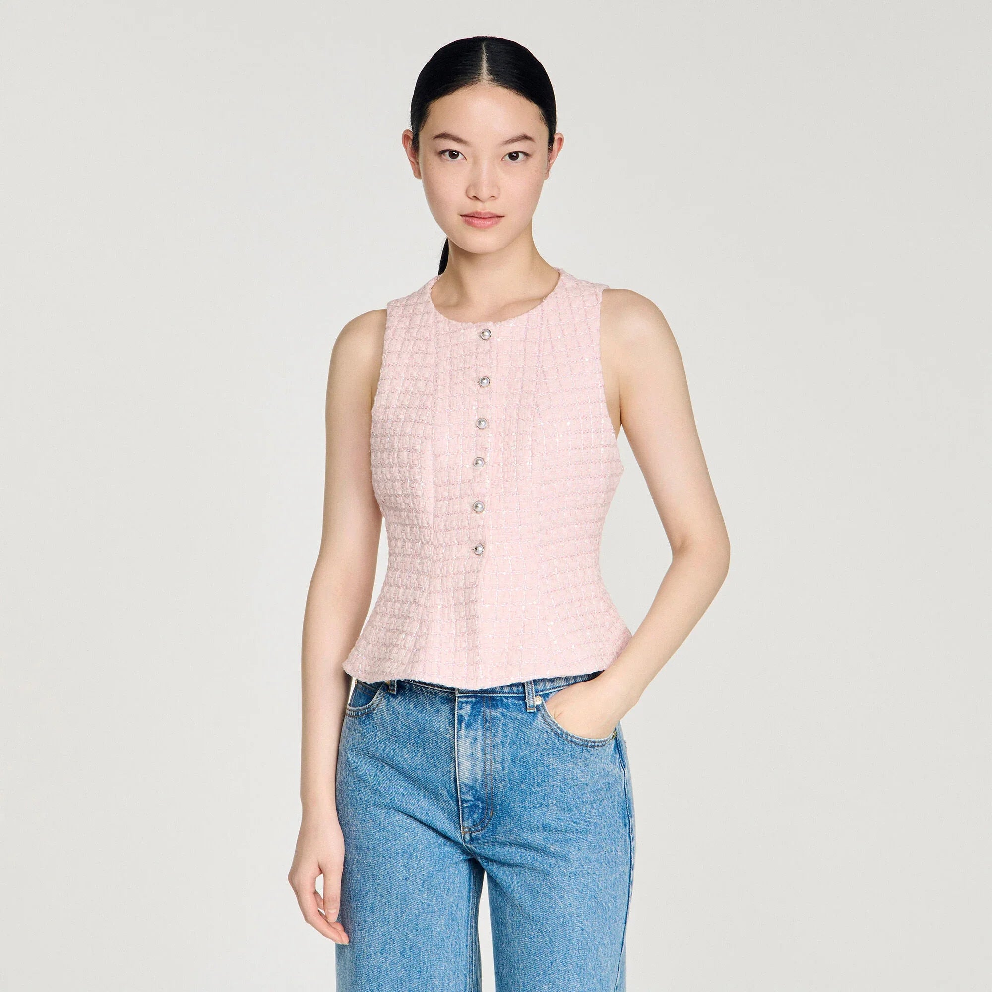 Demie Beaded Check Tweed Jacket Pink