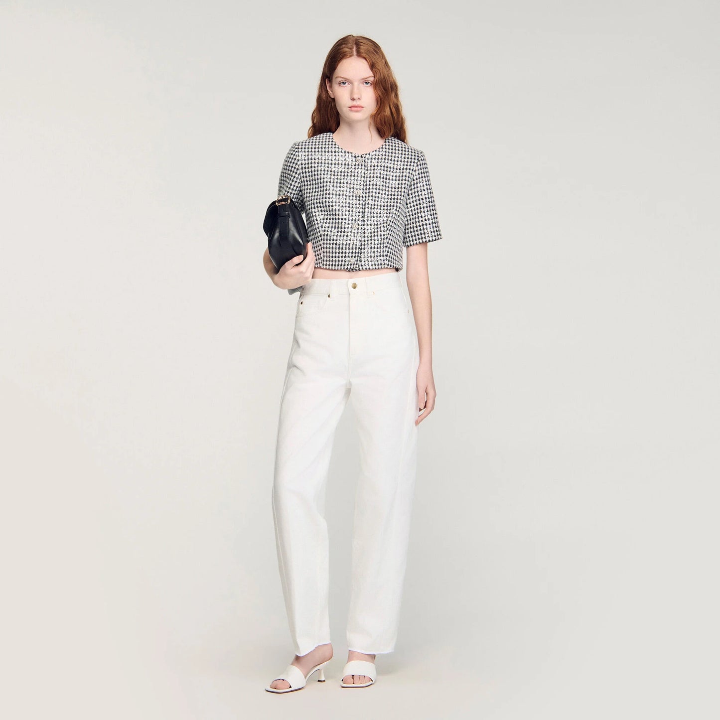 Flo Cropped Houndstooth Tweed Jacket Black / White