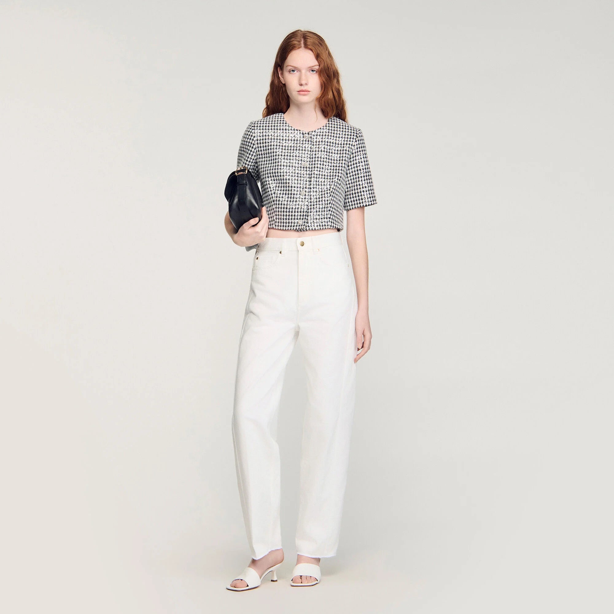 Flo Cropped Houndstooth Tweed Jacket Black / White