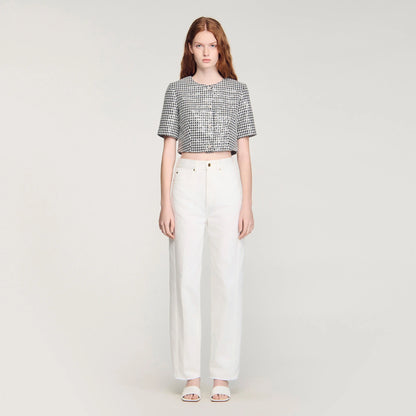 Flo Cropped Houndstooth Tweed Jacket Black / White