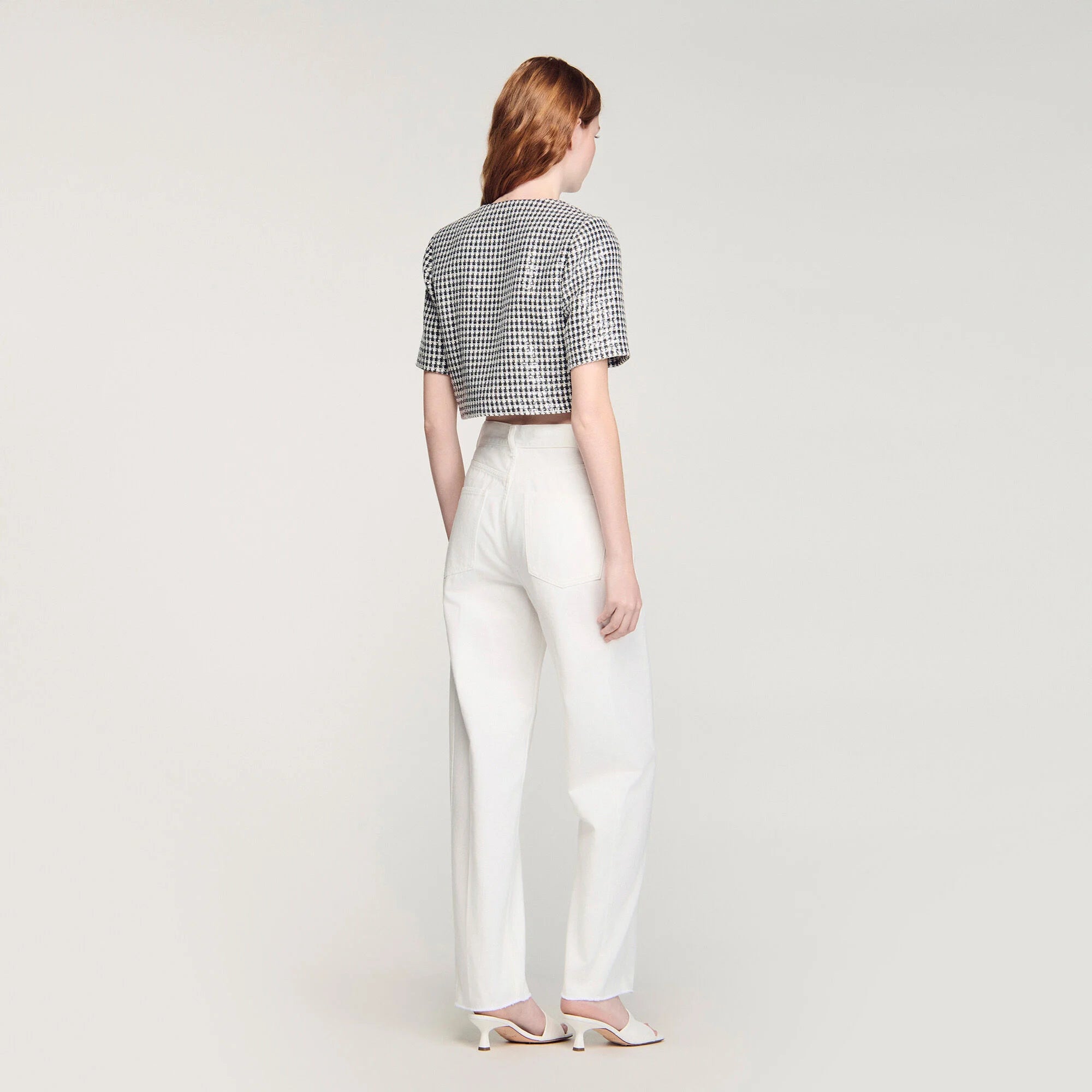 Flo Cropped Houndstooth Tweed Jacket Black / White