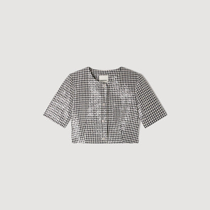 Flo Cropped Houndstooth Tweed Jacket Black / White
