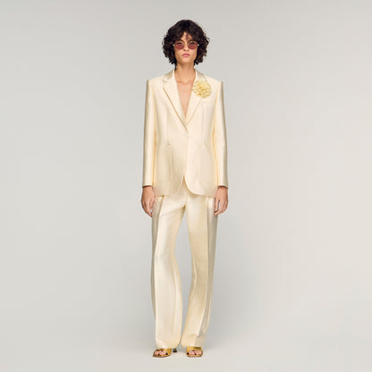 Myrella Satin Jacket With Flower Detail Cream