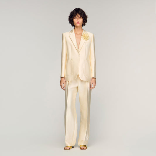 Myrella Satin Jacket With Flower Detail Cream